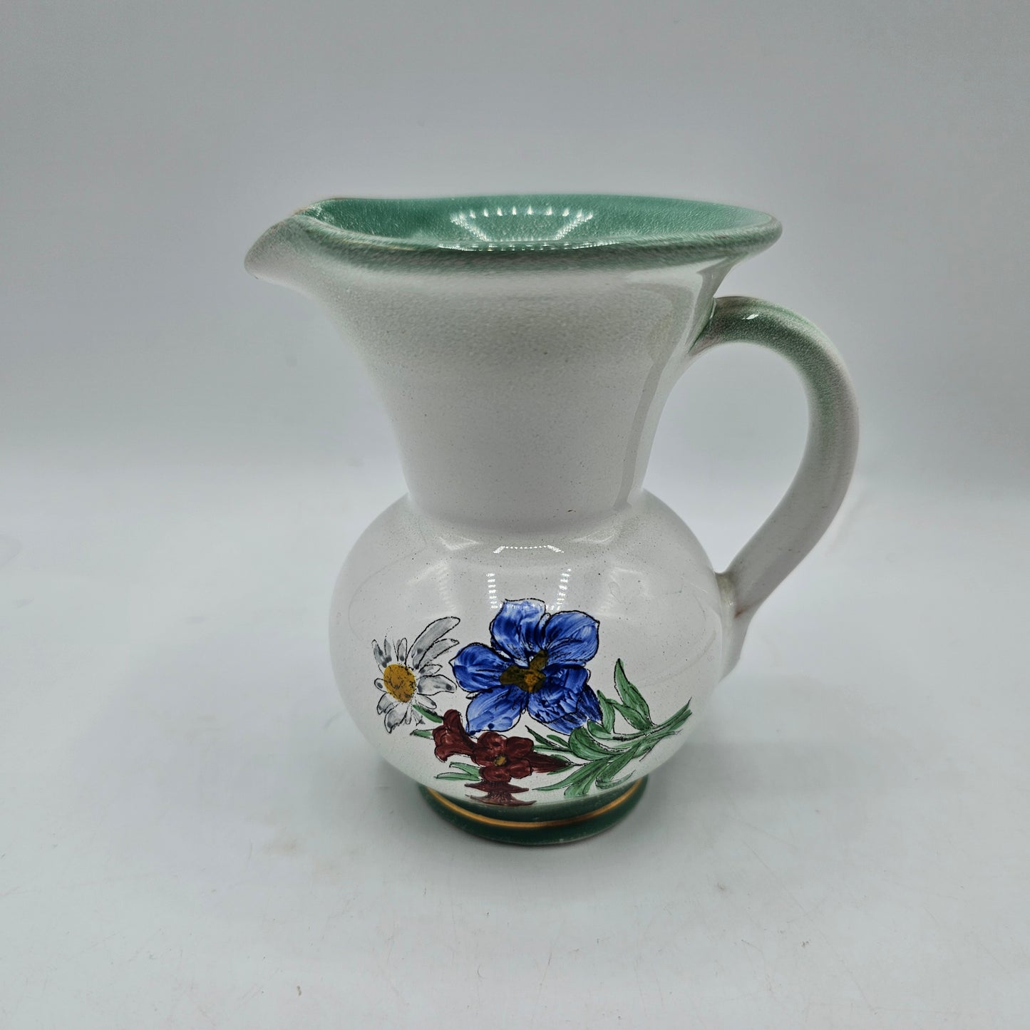 Hand Painted Pottery Individual Creamer with Flowers (damage noted)