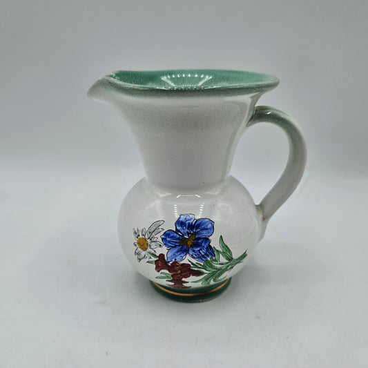 Hand Painted Pottery Individual Creamer with Flowers (damage noted)