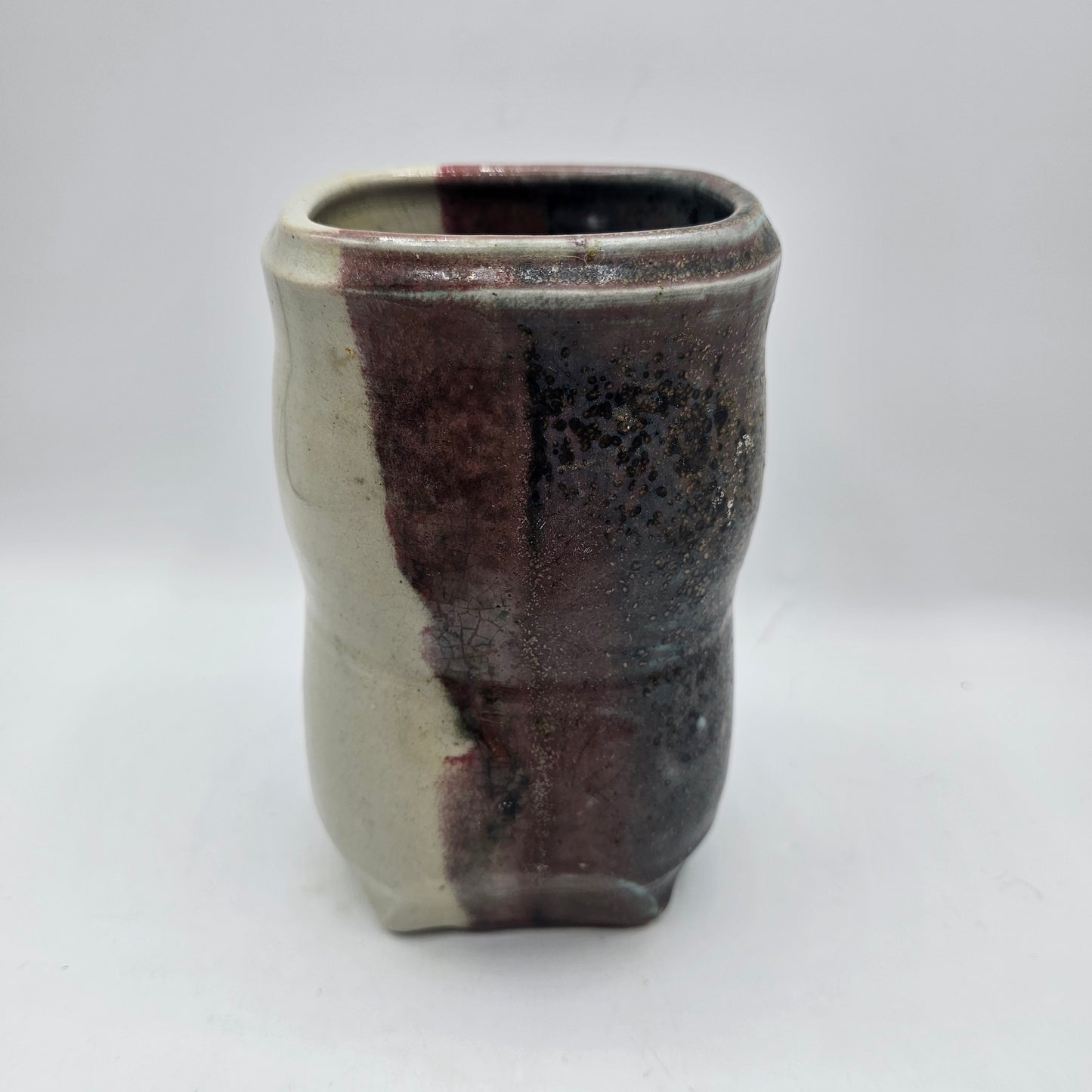 Glazed Artisan Pottery Square Top Vase