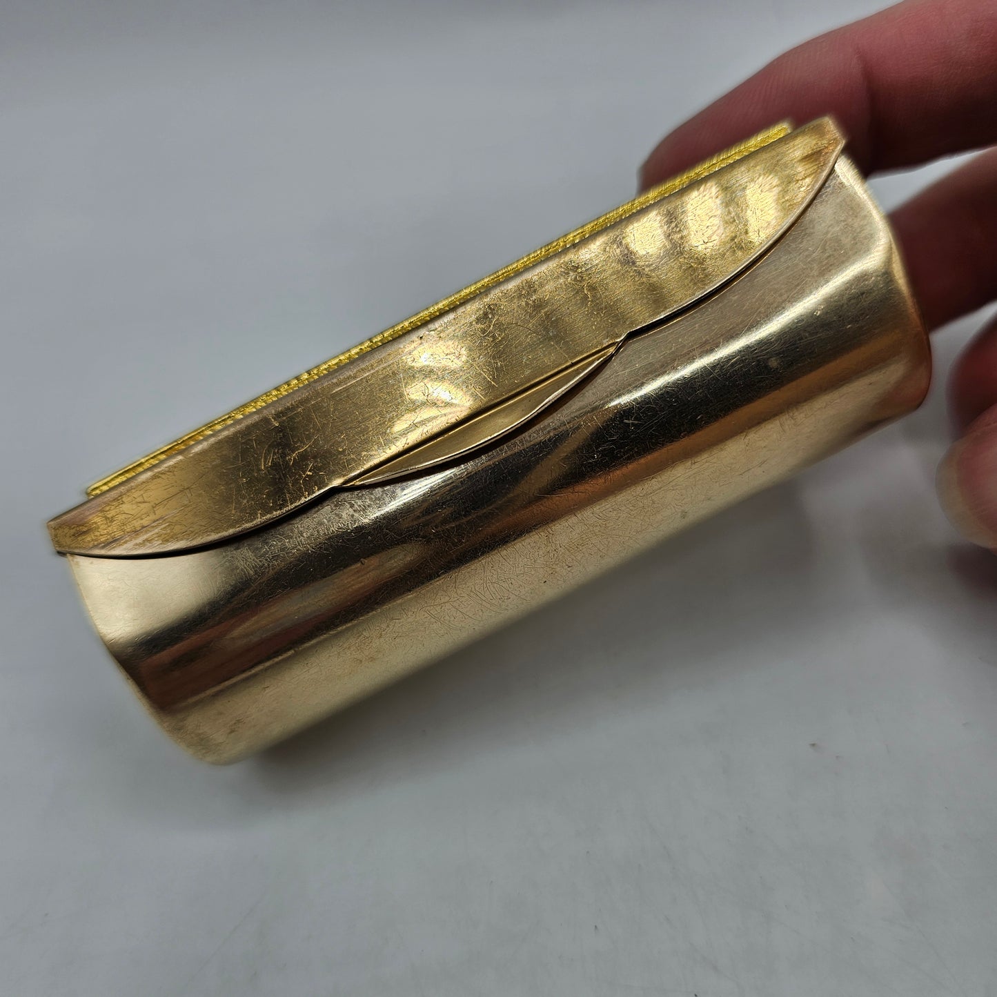 Brass Lipstick Holder with Enameled Flowers