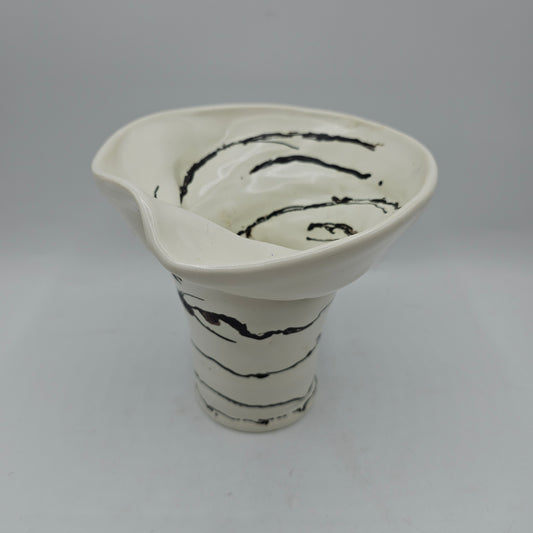 Artisan Pottery Black and White Swirled Case Vase Signed "Franny"