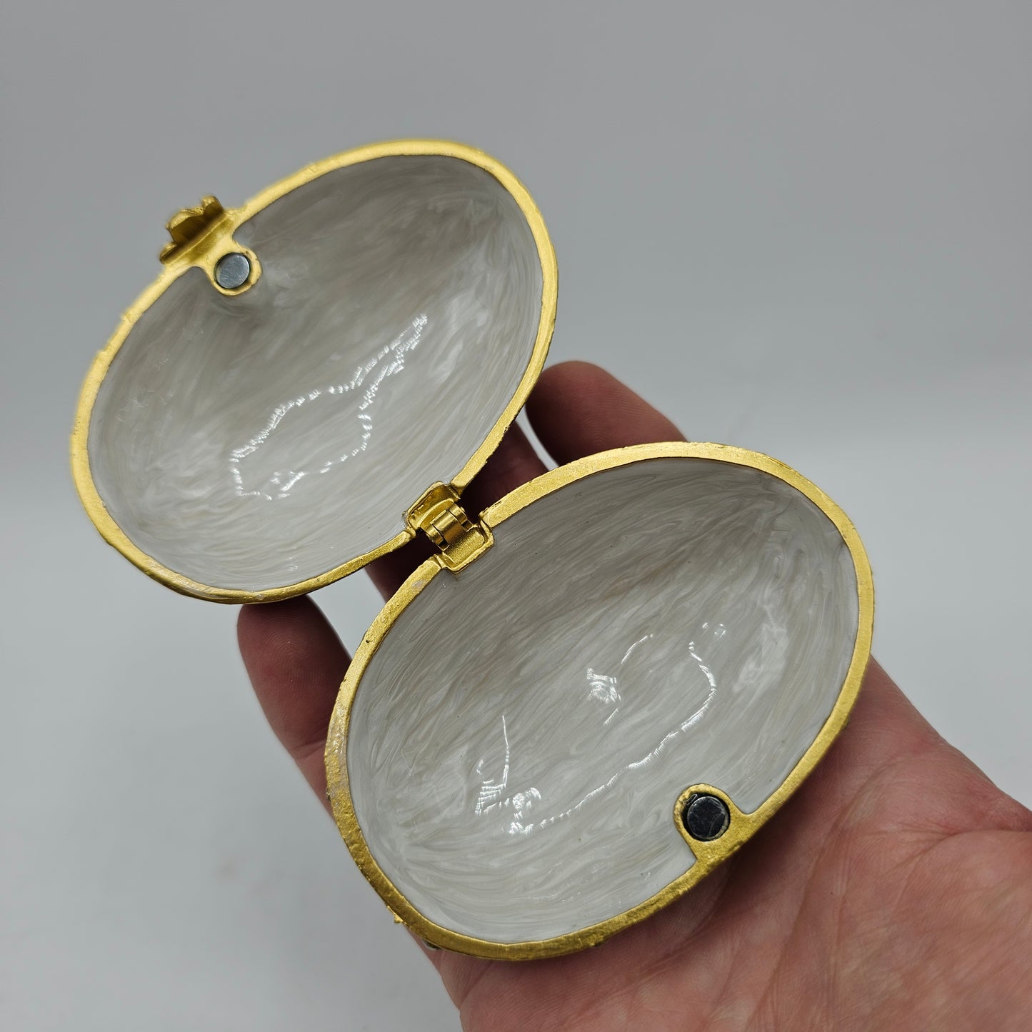 Egg Enameled Metal Trinket Box with Hinged Lid