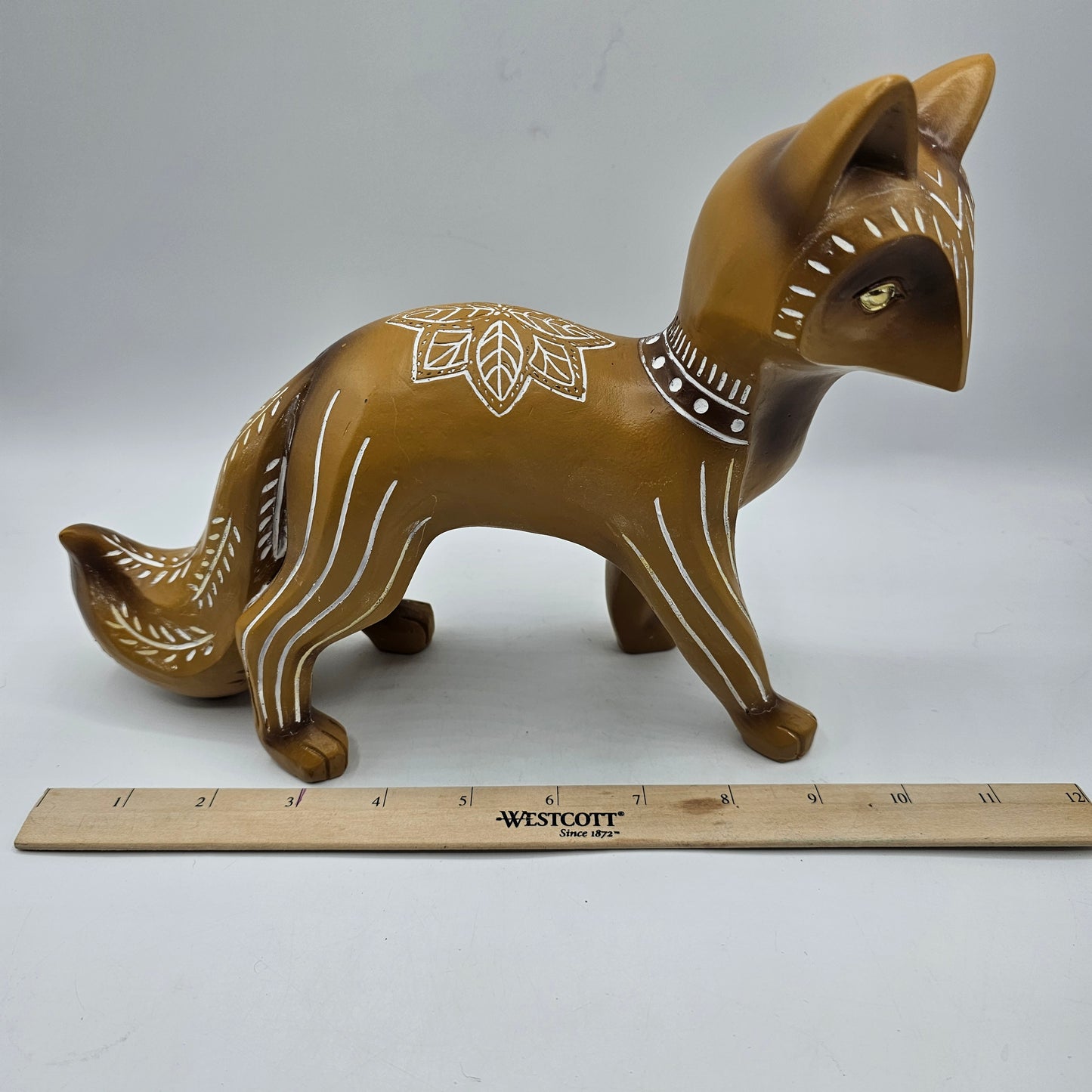 Resin Crafty Fox Figurine with Tribal or Mandala Style Designs