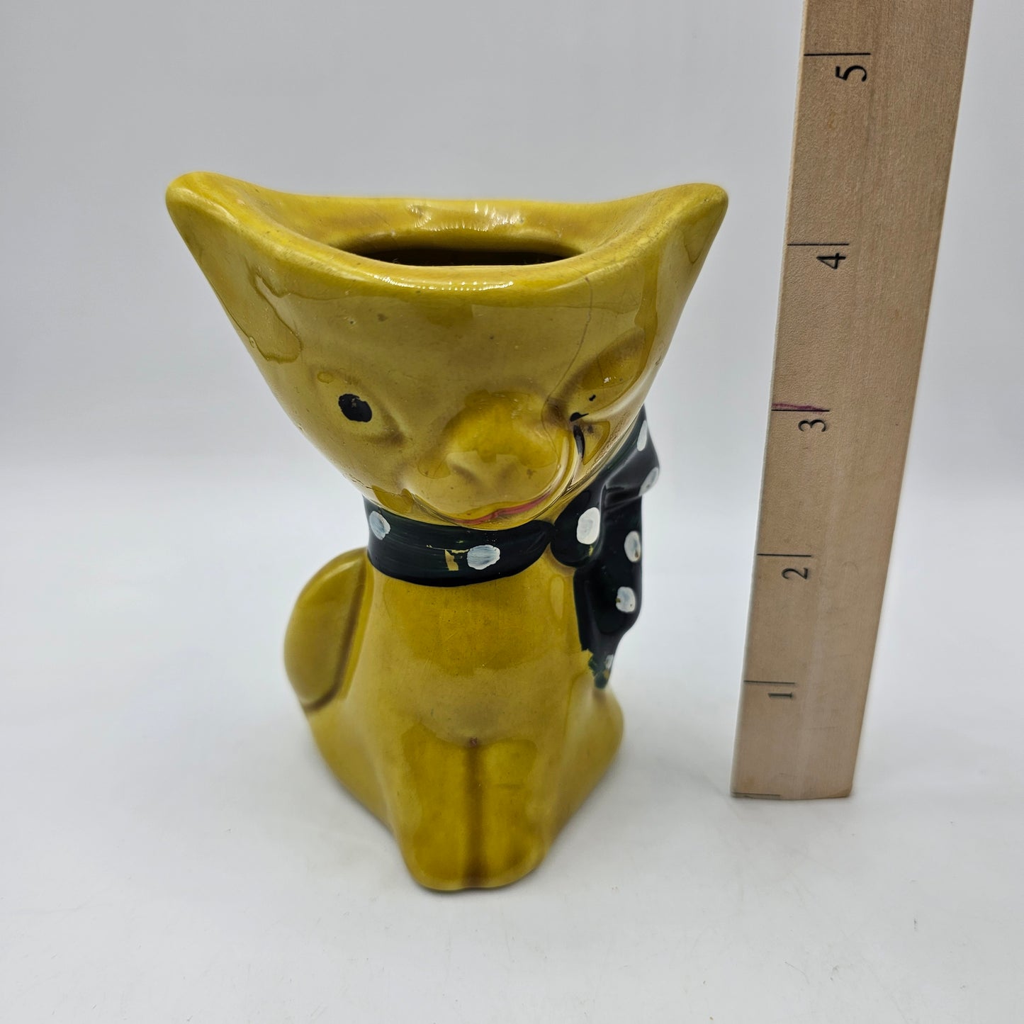 Vintage Winking Cat with Polka Dot Scarf Planter (damage noted)