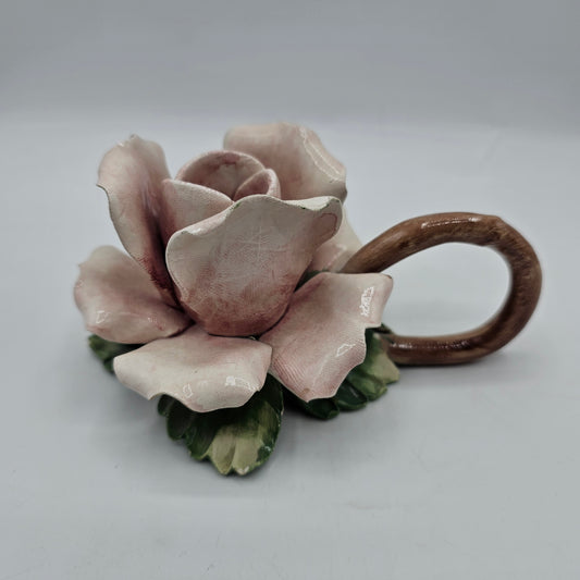 Vintage Pink Capodimonte Rose Taper Candle Holder