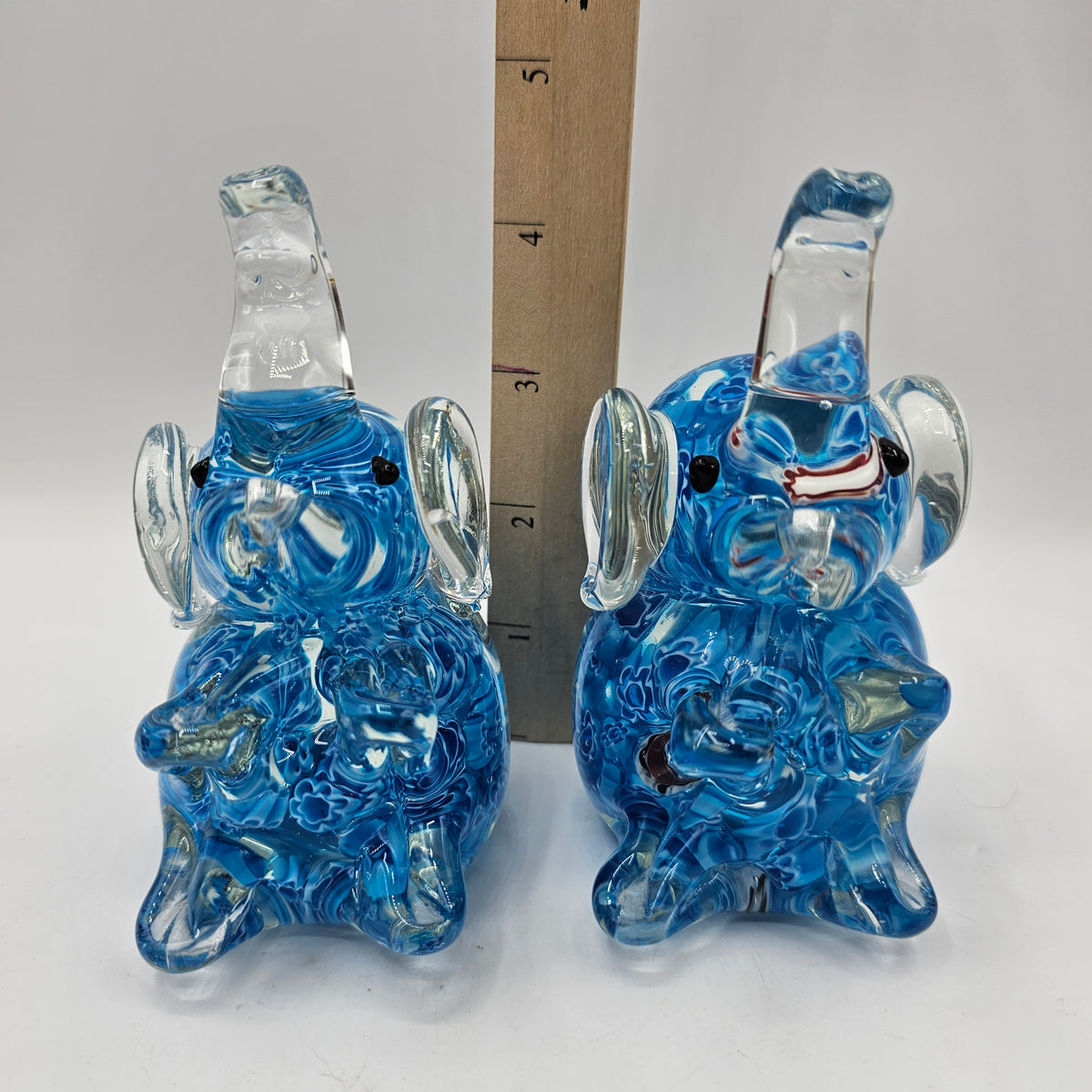 Art Glass Elephant Figurines with Caned Mille Fiore Design