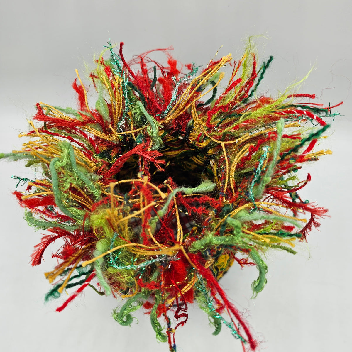 Artisan Woven Material Basket with Red Ceramic Heart and Fringe
