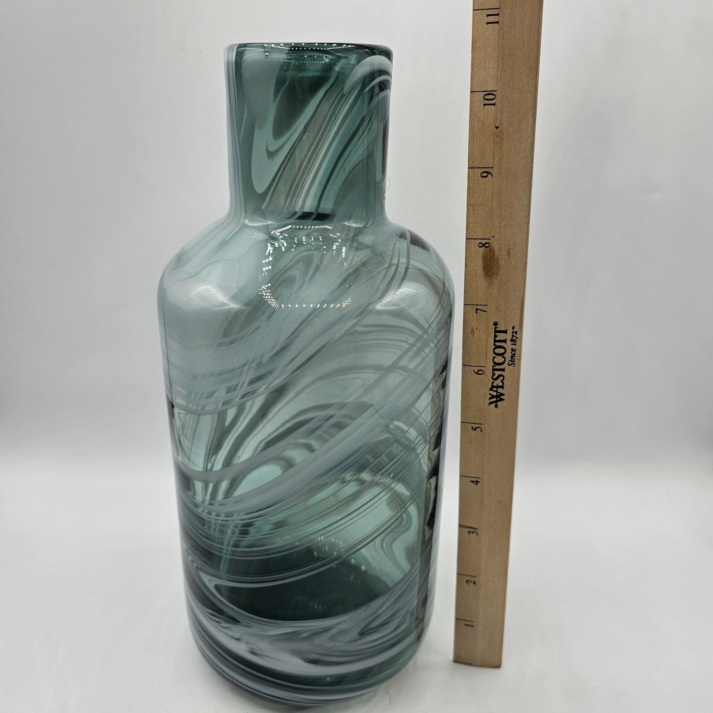 Hand Blown Glass Vase by Iina Vuorivirta for Ikea Blue Grey White Marble Swirl