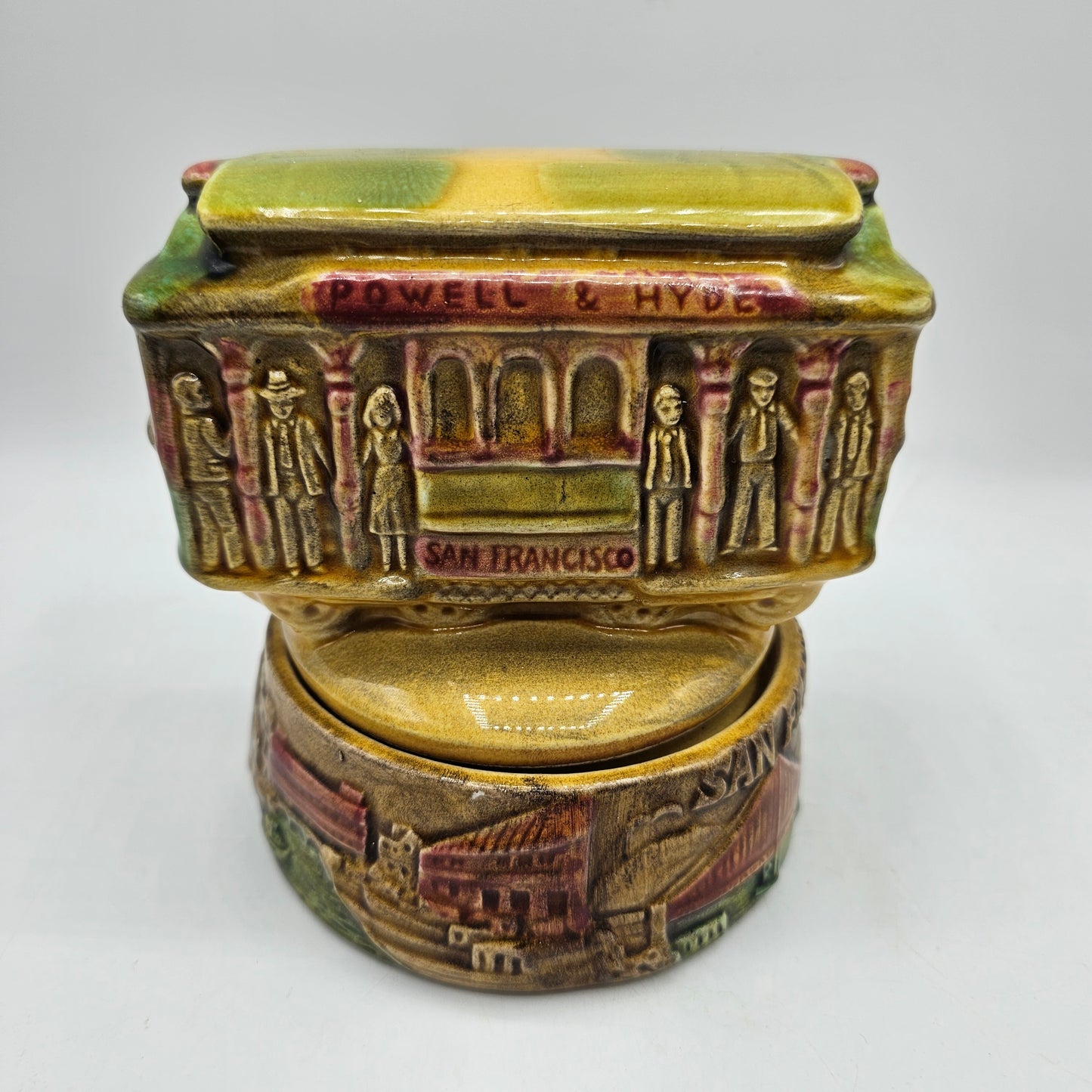 Vintage San Francisco Music Company Powell & Hyde Porcelain Rotating Music Box Street Car Trolley