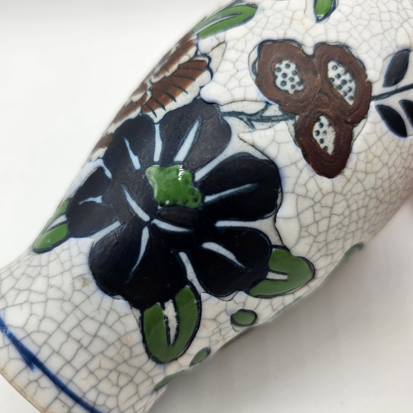 Crazed Mosaic Style Vase with Floral Design 5" tall