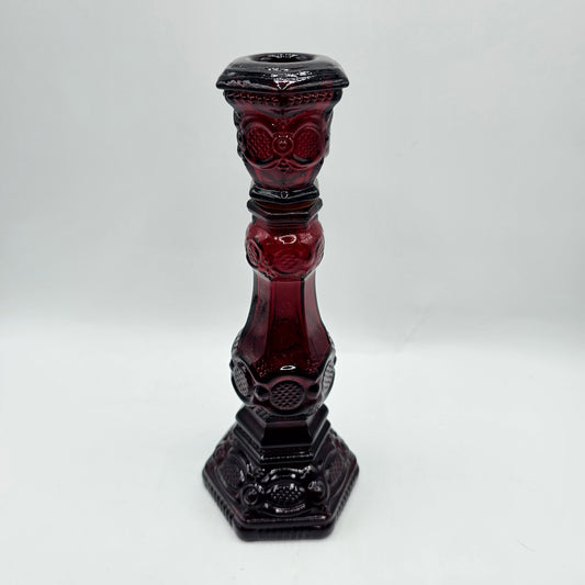 Vintage Avon 1876 Ruby Red Cape Cod Collection Candlestick / Perfume Bottle - 8.5"