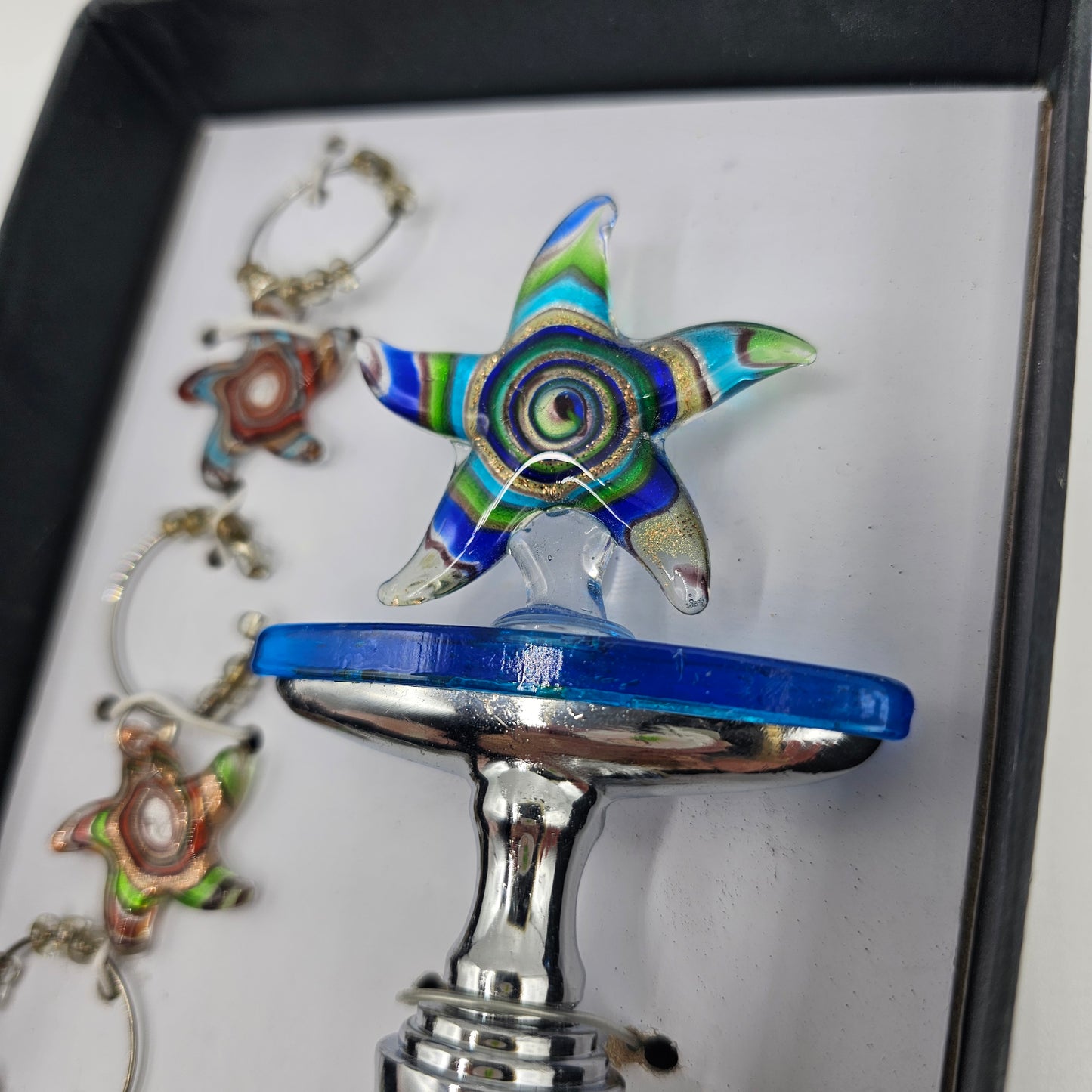 Art Glass Sea Star / Starfish Wine Bottle Stopper and Wine Glass Charms