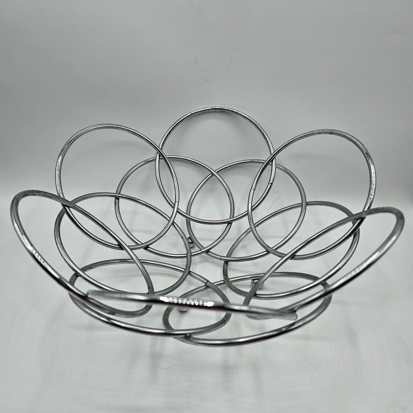 Silver Tone Metal Rings Mid Century Modern Fruit Bowl or Wall Decor