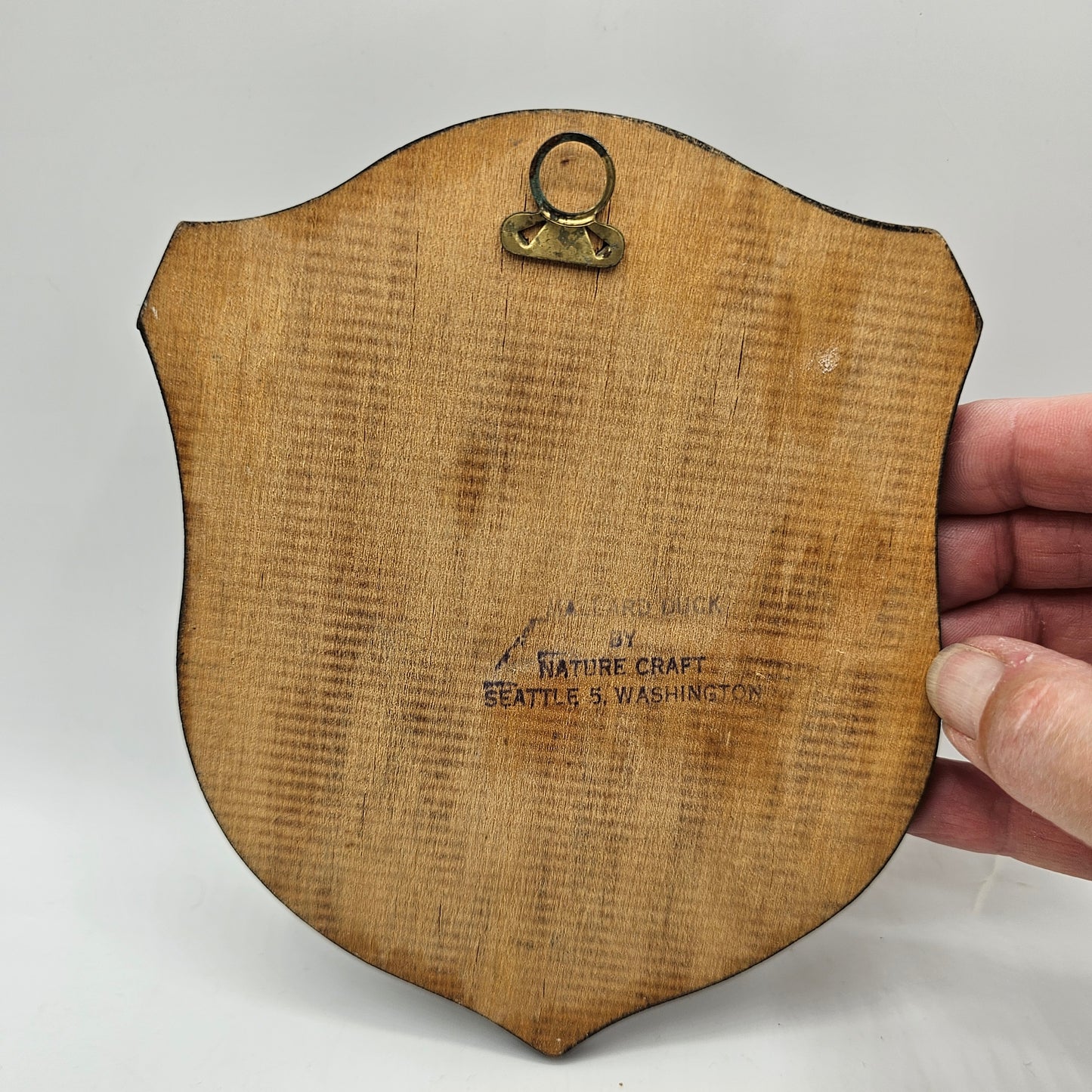 Vintage Wooden Shield Plaque with Two Mallard Ducks in Flight
