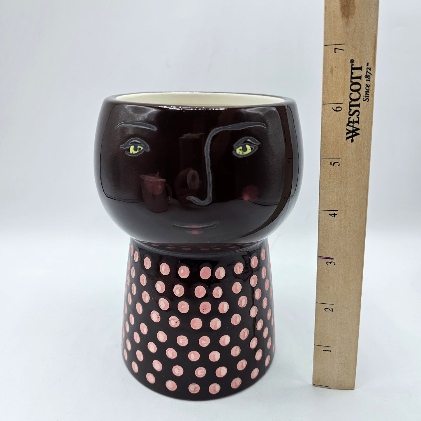 Opalhouse Stoneware Lady Head Face Planter - Large Size - Brown with Pink Polka Dots