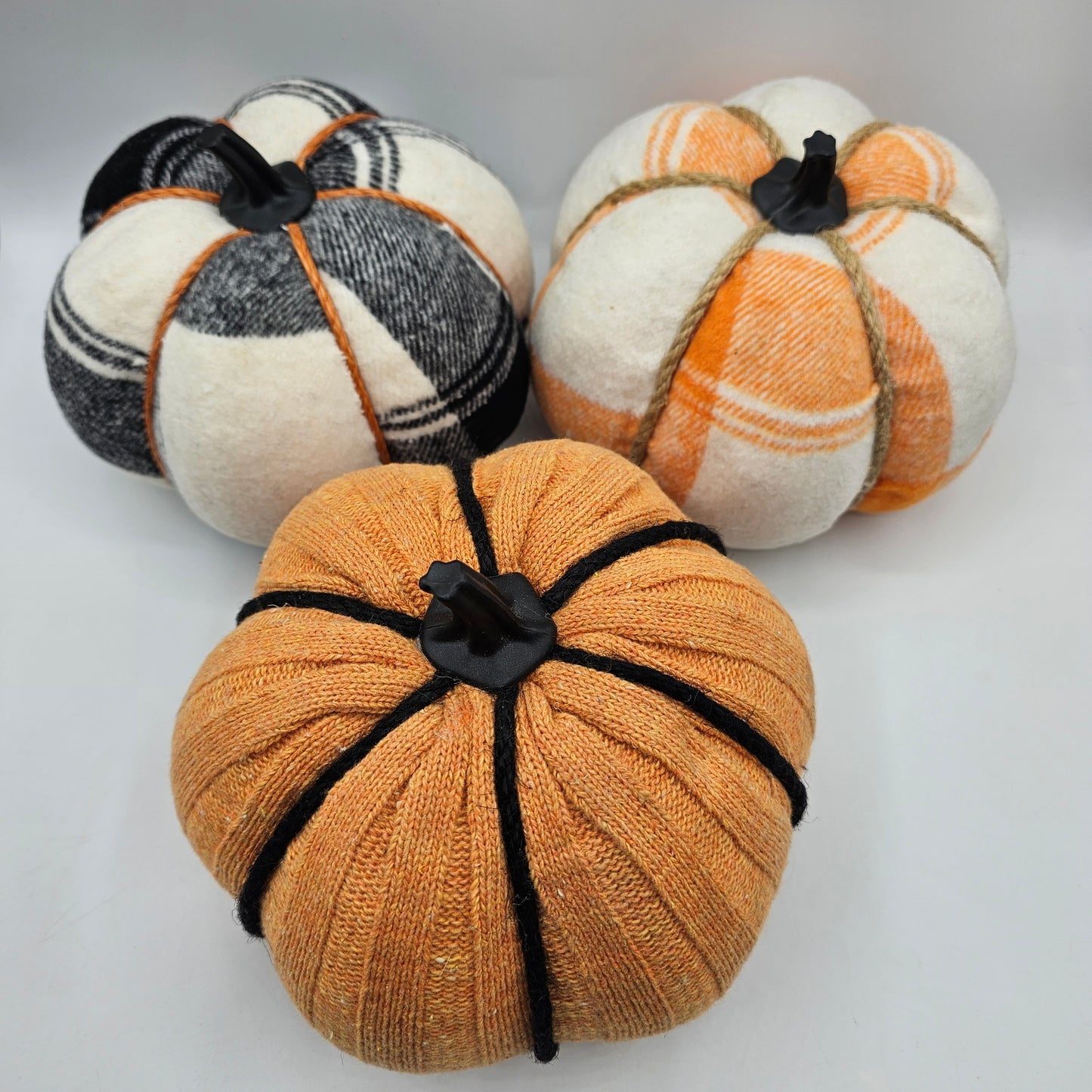 Plaid Pumpkin Decor - Set of 3