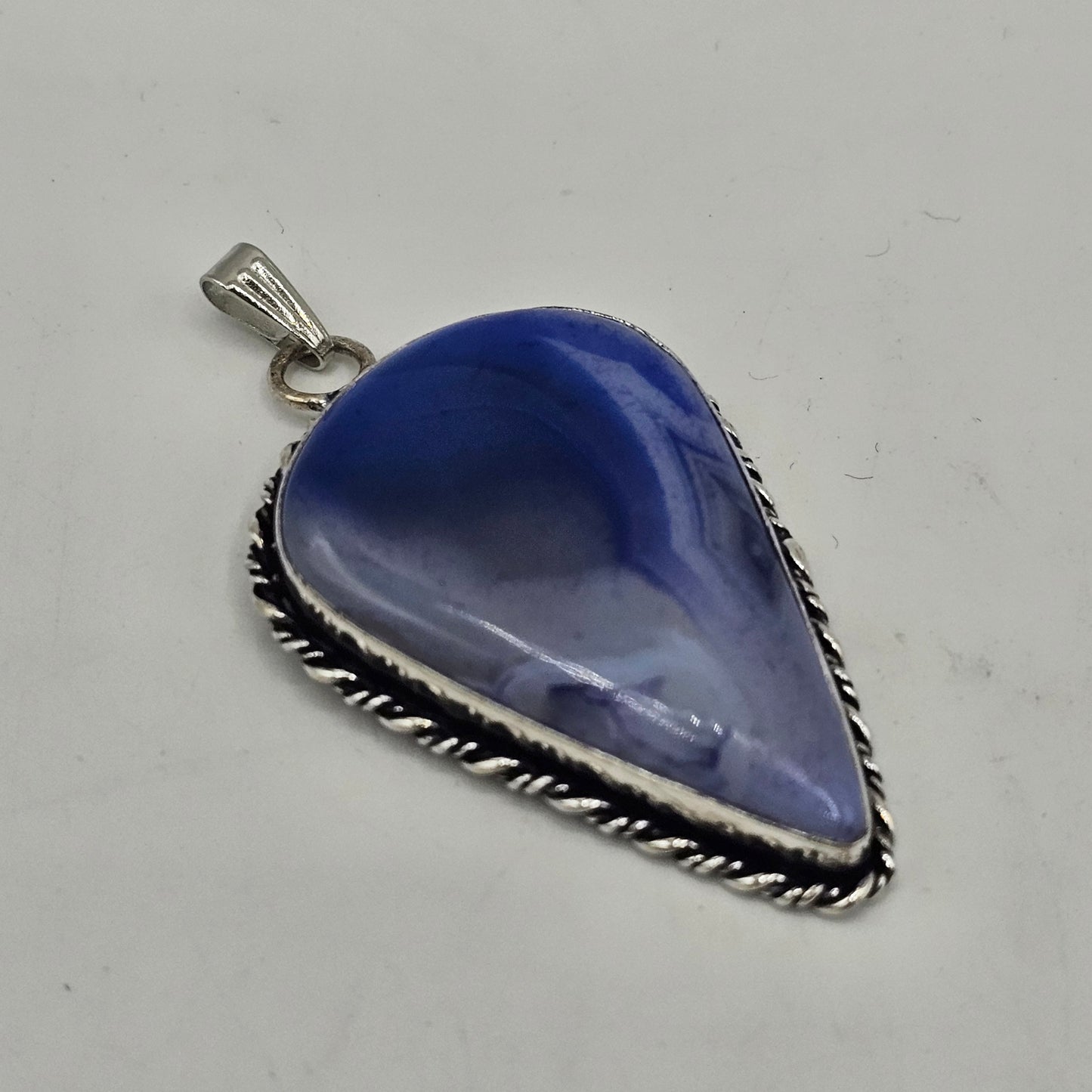 Teardrop Blue Banded Agate Pendant with Silver Setting