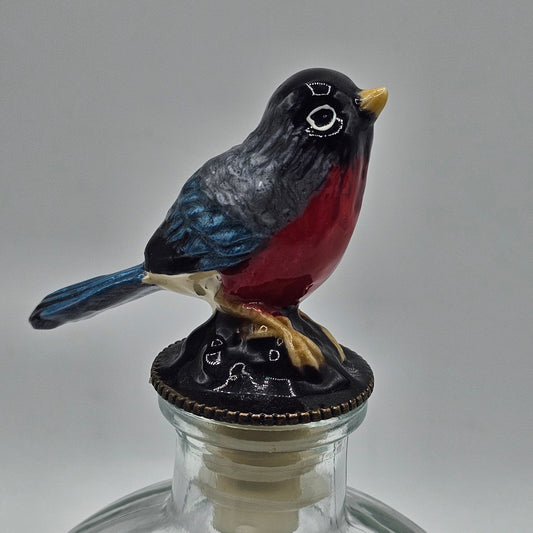 Glass Bottle with Hand Painted Ceramic Bird Stopper