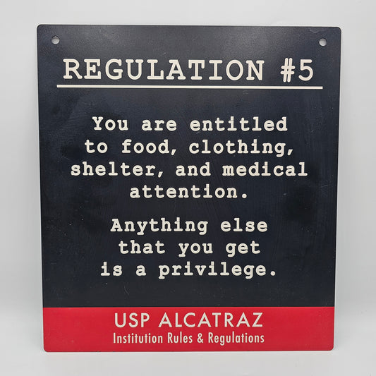 Alcatraz Regulation #5 Metal Plaque / Wall Sign