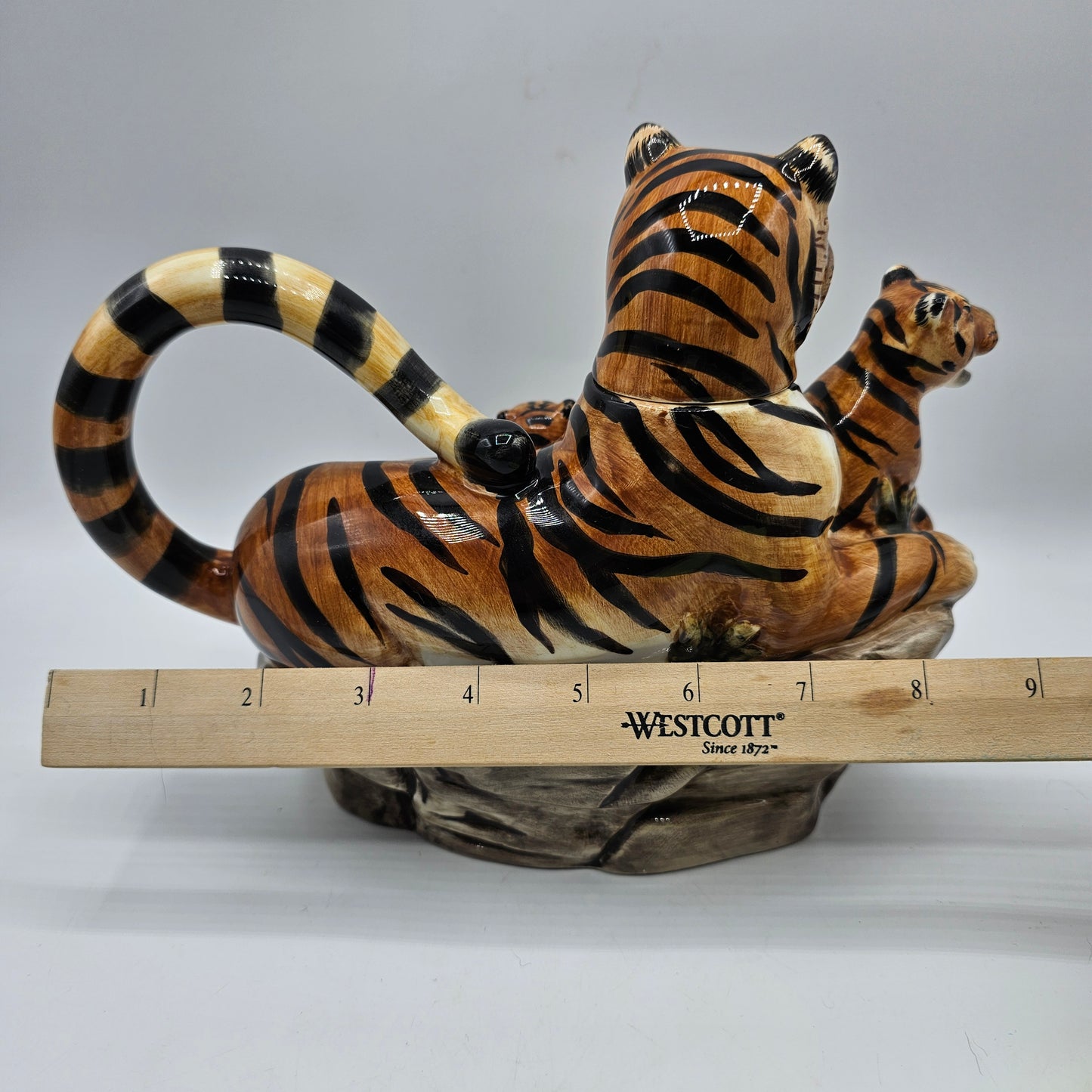 Tiger and Cubs Teapot with Striped Tiger Tail Handle by Fantasy Serveware
