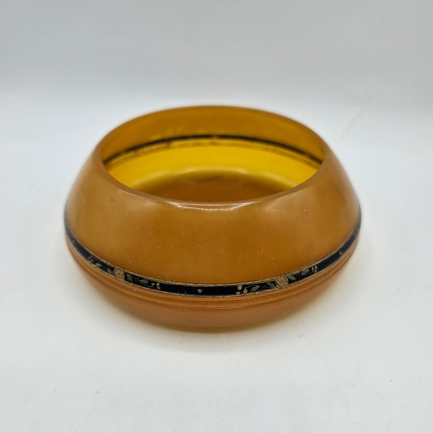 Vintage Celluloid Bowl with Black and Gold Accents