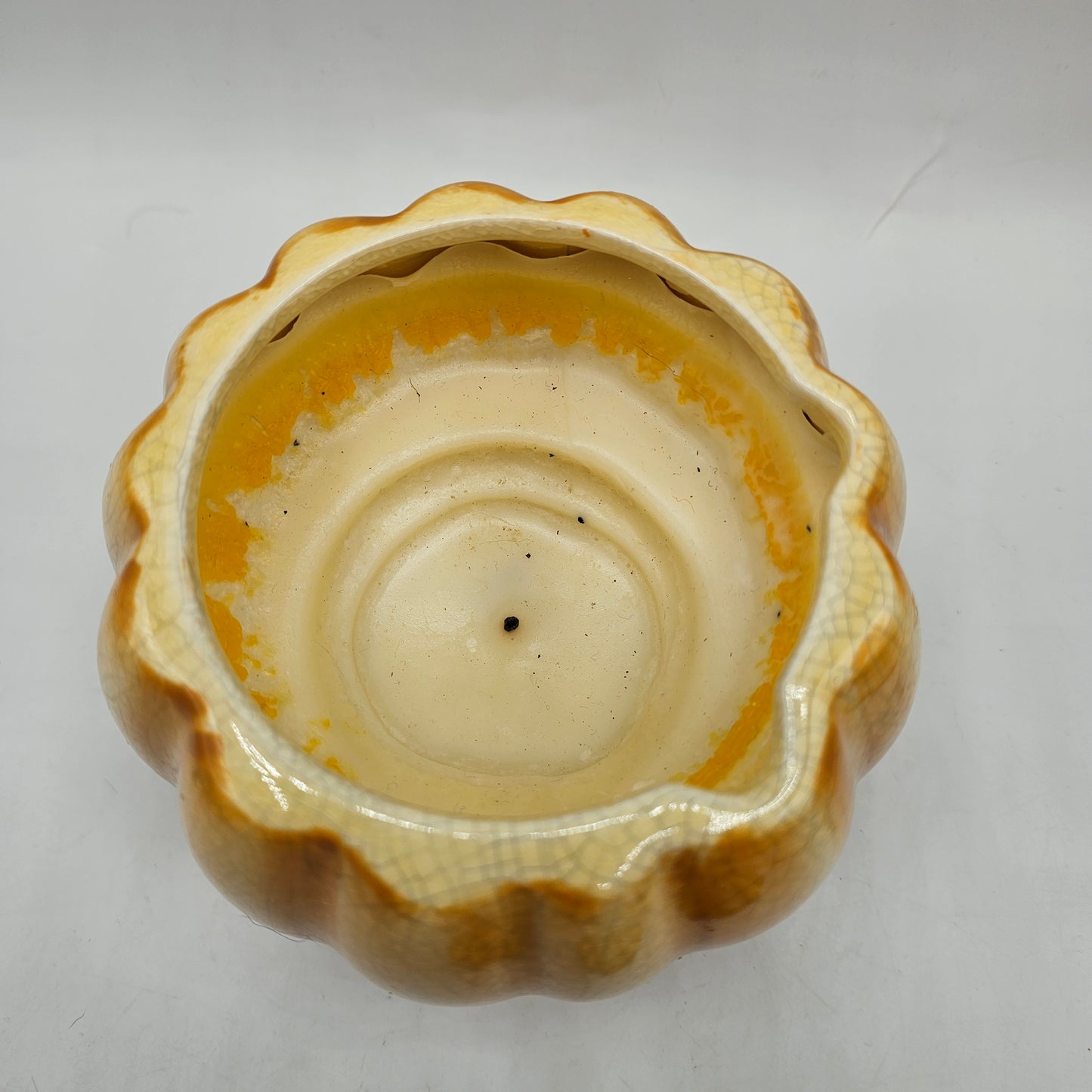 Orange Crackle Glazed Ceramic Pumpkin Candle - Lit