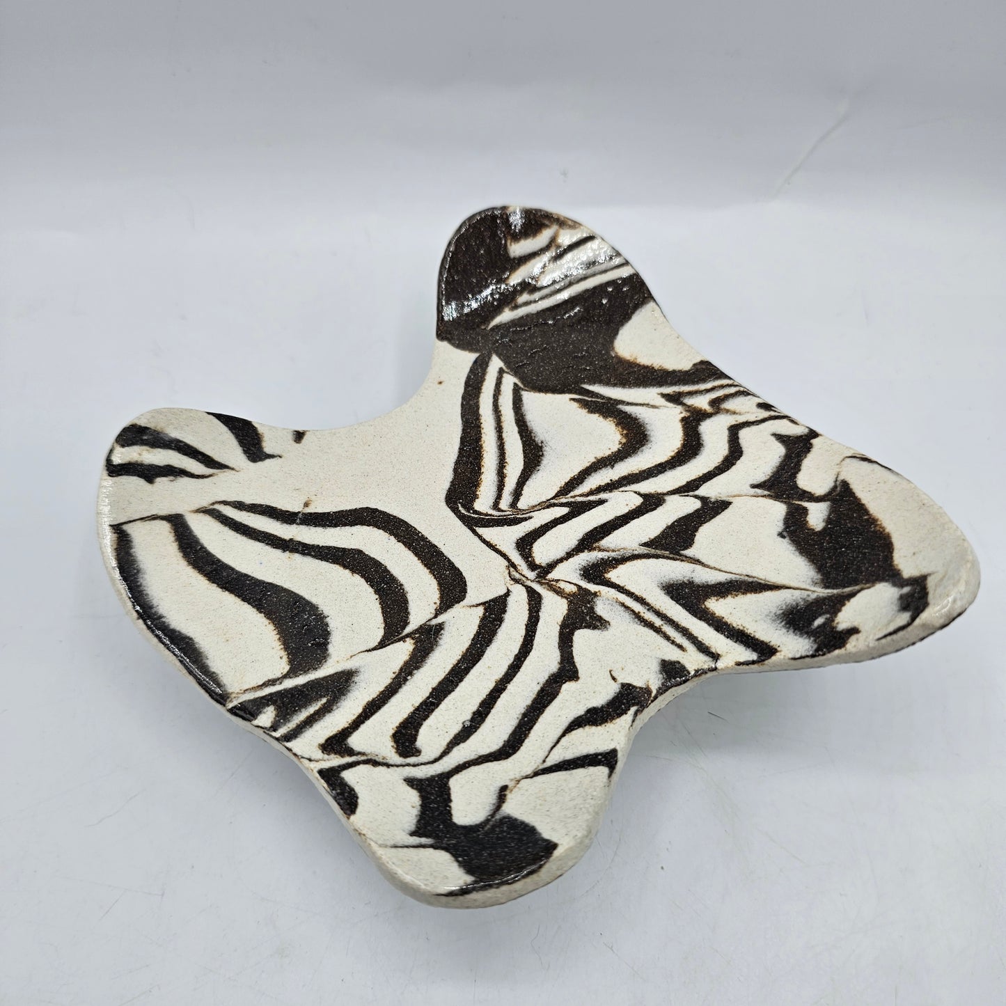 Artisan Pottery White and Brown Swirled Pedestal Soap Dish