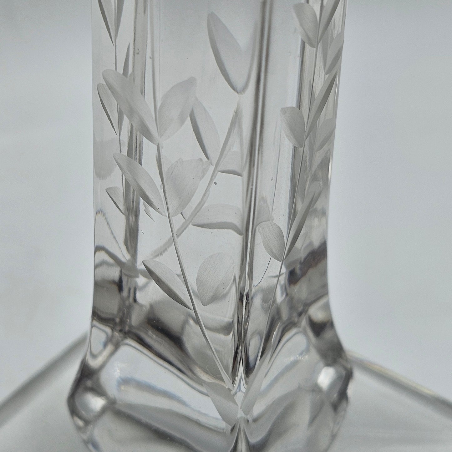 Vintage Etched Glass Taper Candlestick Pair
