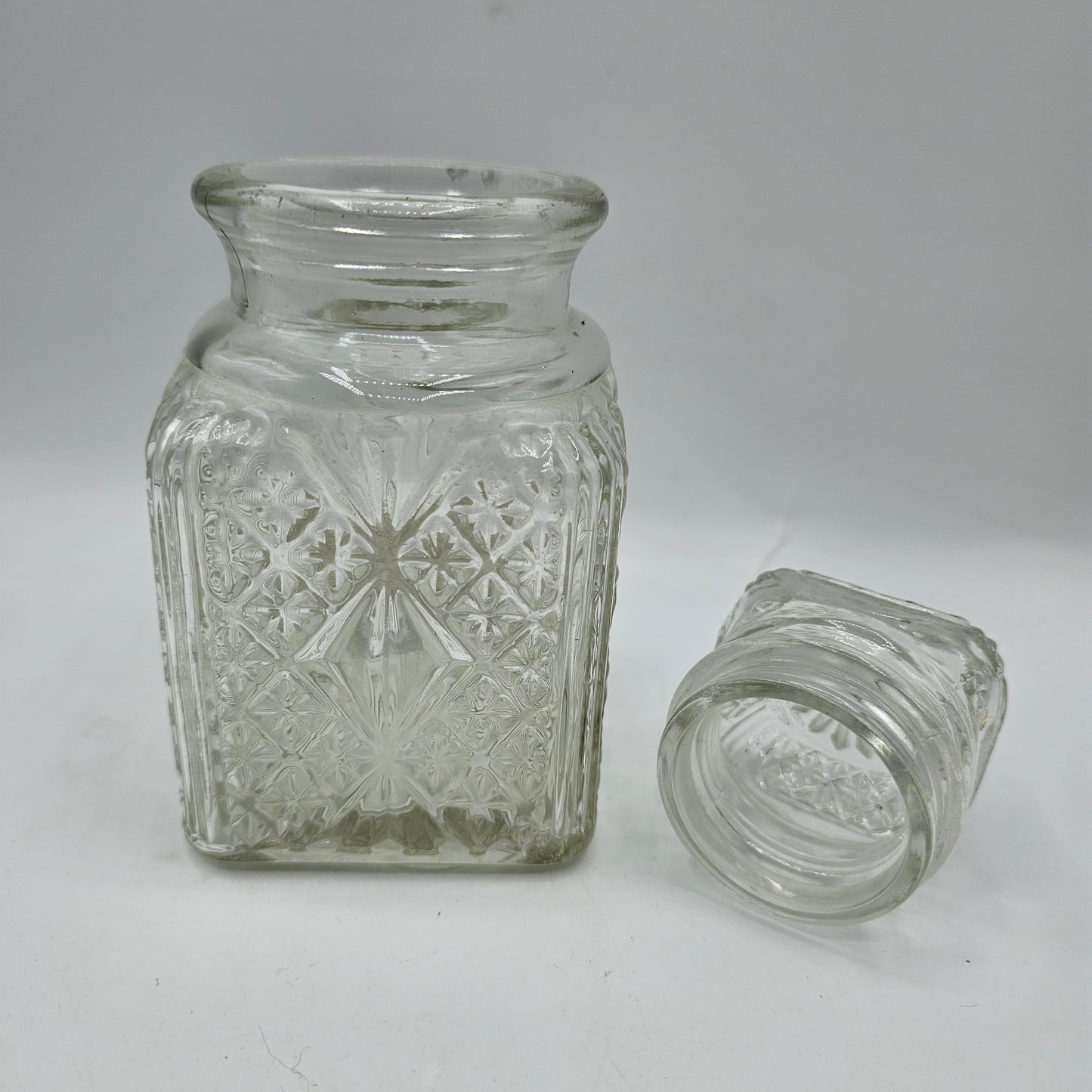 Vintage Pressed Glass Square Form Lidded Candy Jar / Canister 1970s