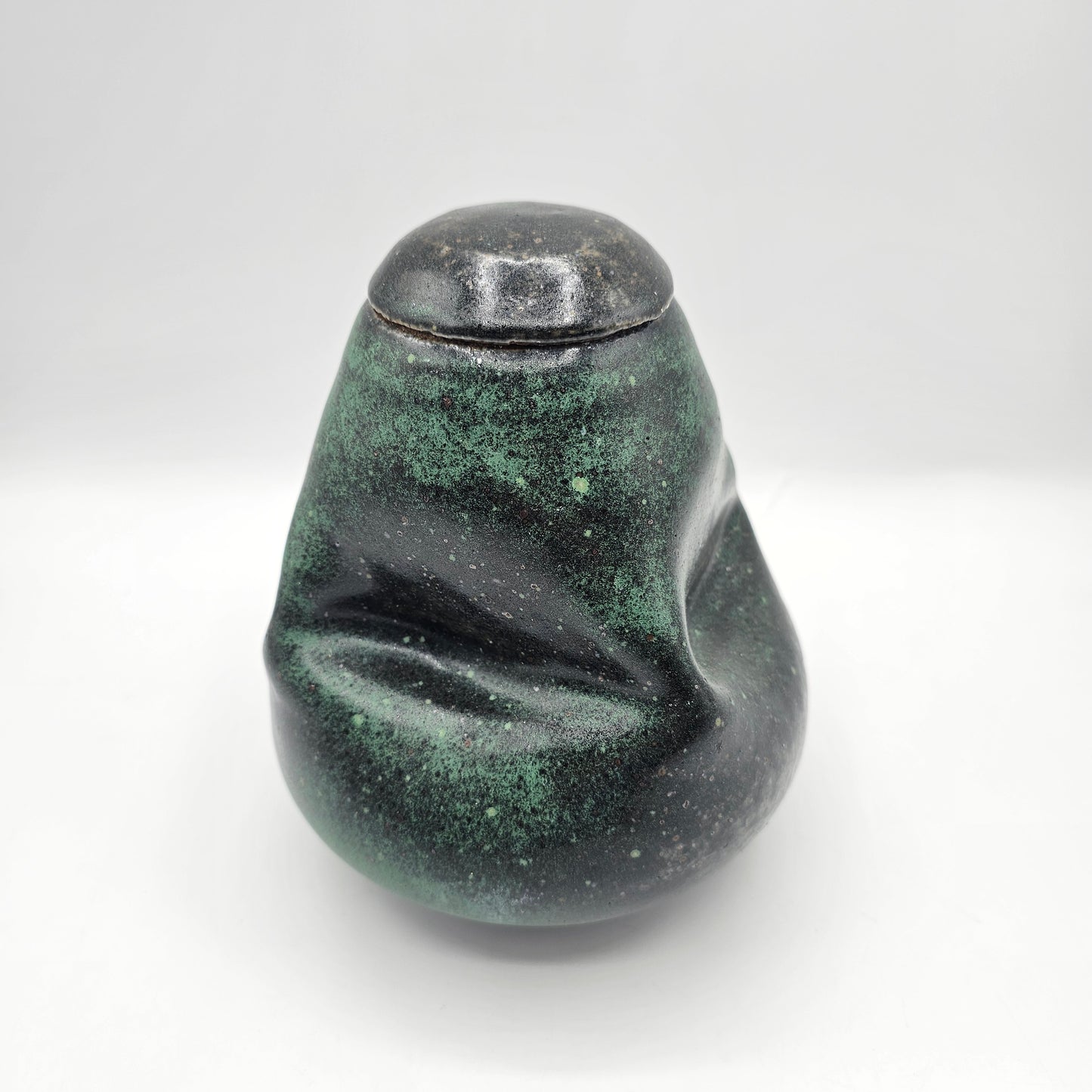 Artisan Pottery Green Squeezed Lidded Jar