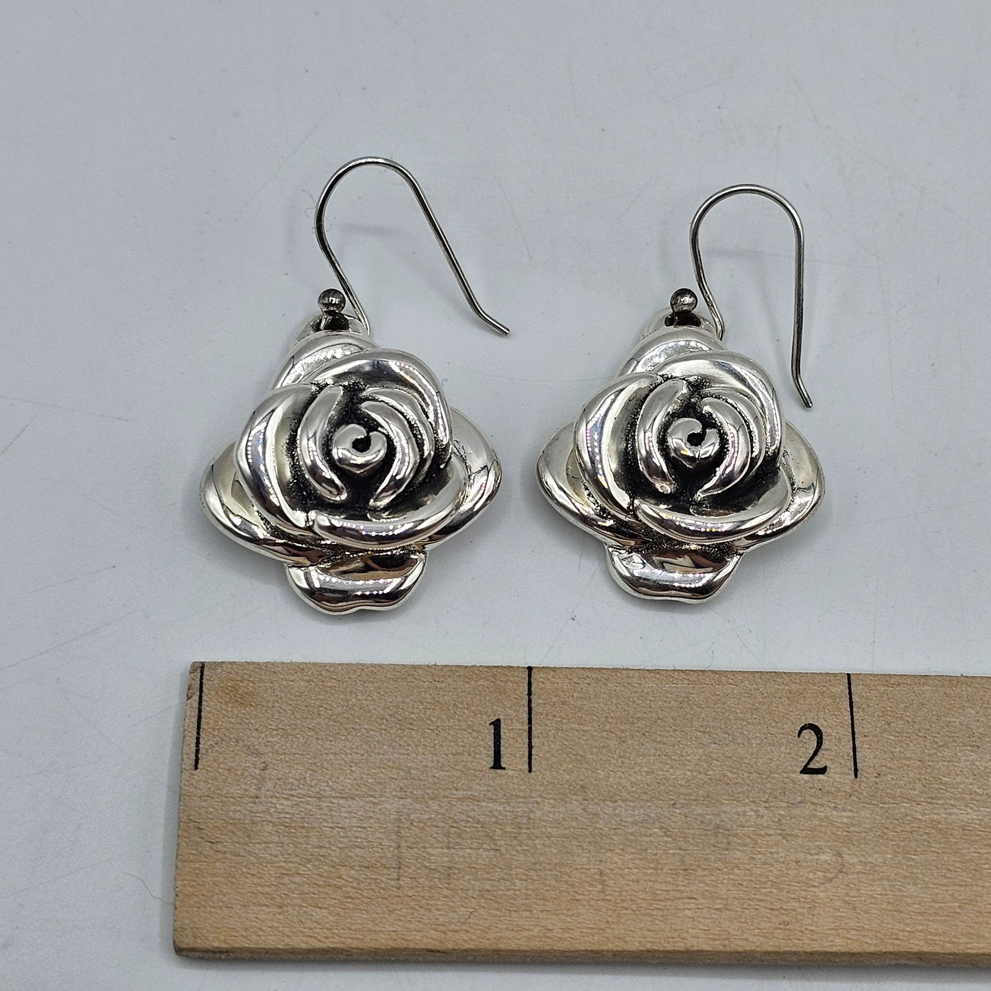 925 Sterling Silver Blooming Rose Drop Earrings (not solid)
