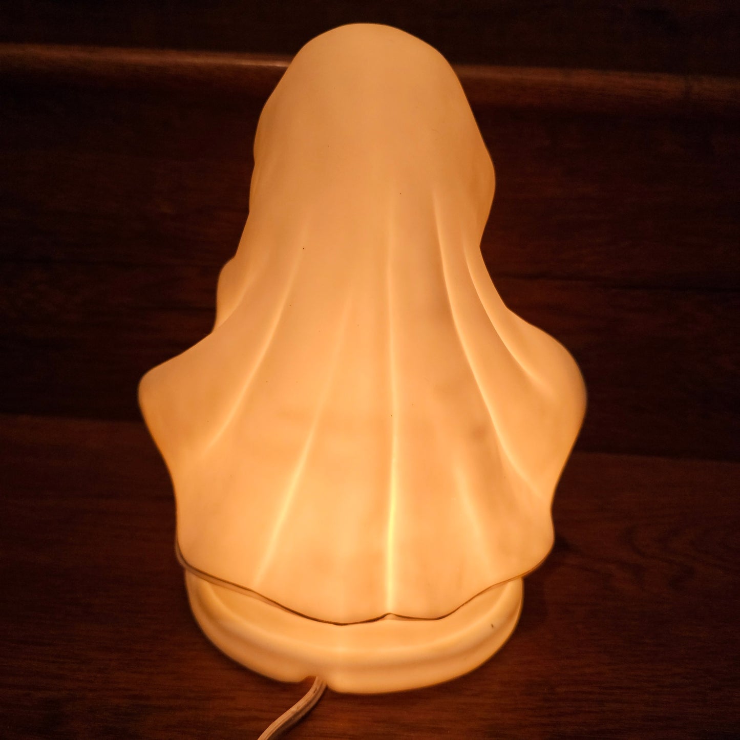 White Bisque Ceramic Virgin Mary Electric Plug In Night Light with Gold Accent Trim