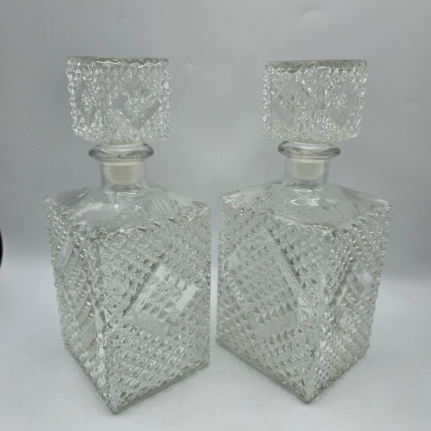 Vintage Hobnail Glass  Decanters with Original Stoppers - Set of 2