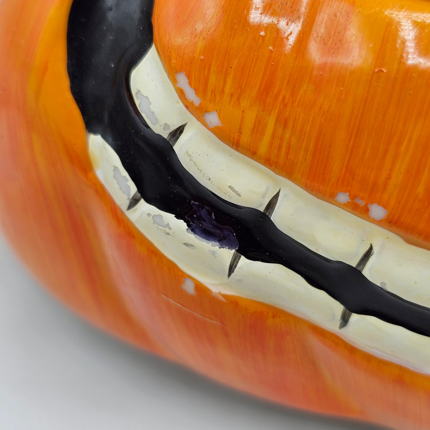 Vintage Hand Painted Ceramic Pumpkin Jack O Lantern Trinket Box