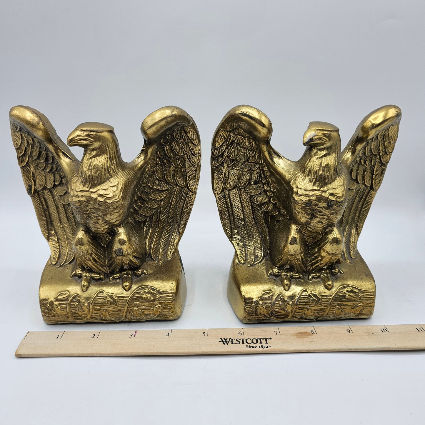 Vintage Gold Tone Brass Majestic Eagle Bookends