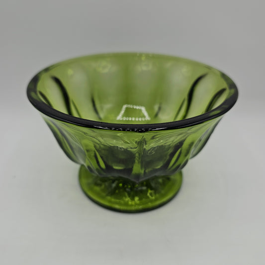 Indiana Glass Green Thumbprint Pedestal Bowl