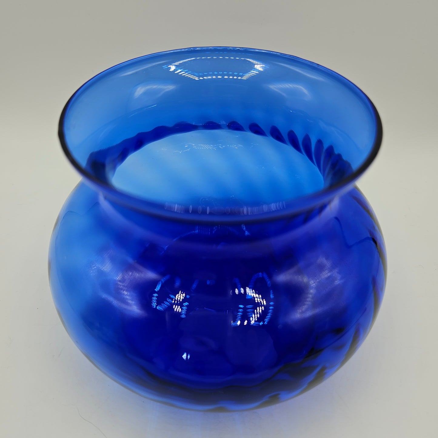 Cobalt Blue Optic Swirl Round Squatty Glass Vase