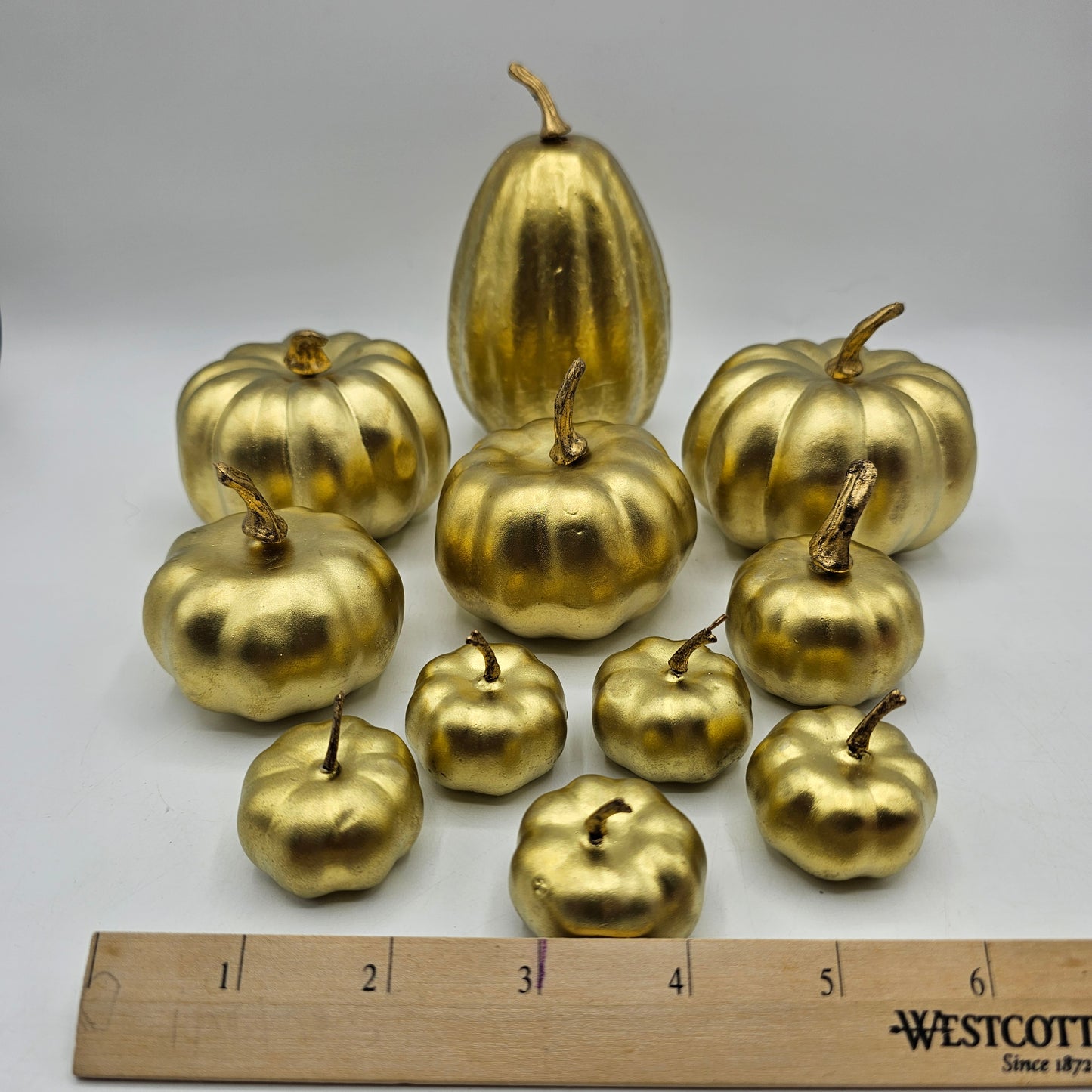 Gold Plastic Decorative Pumpkins / Vase Filler - Set of 11 Assorted Sizes