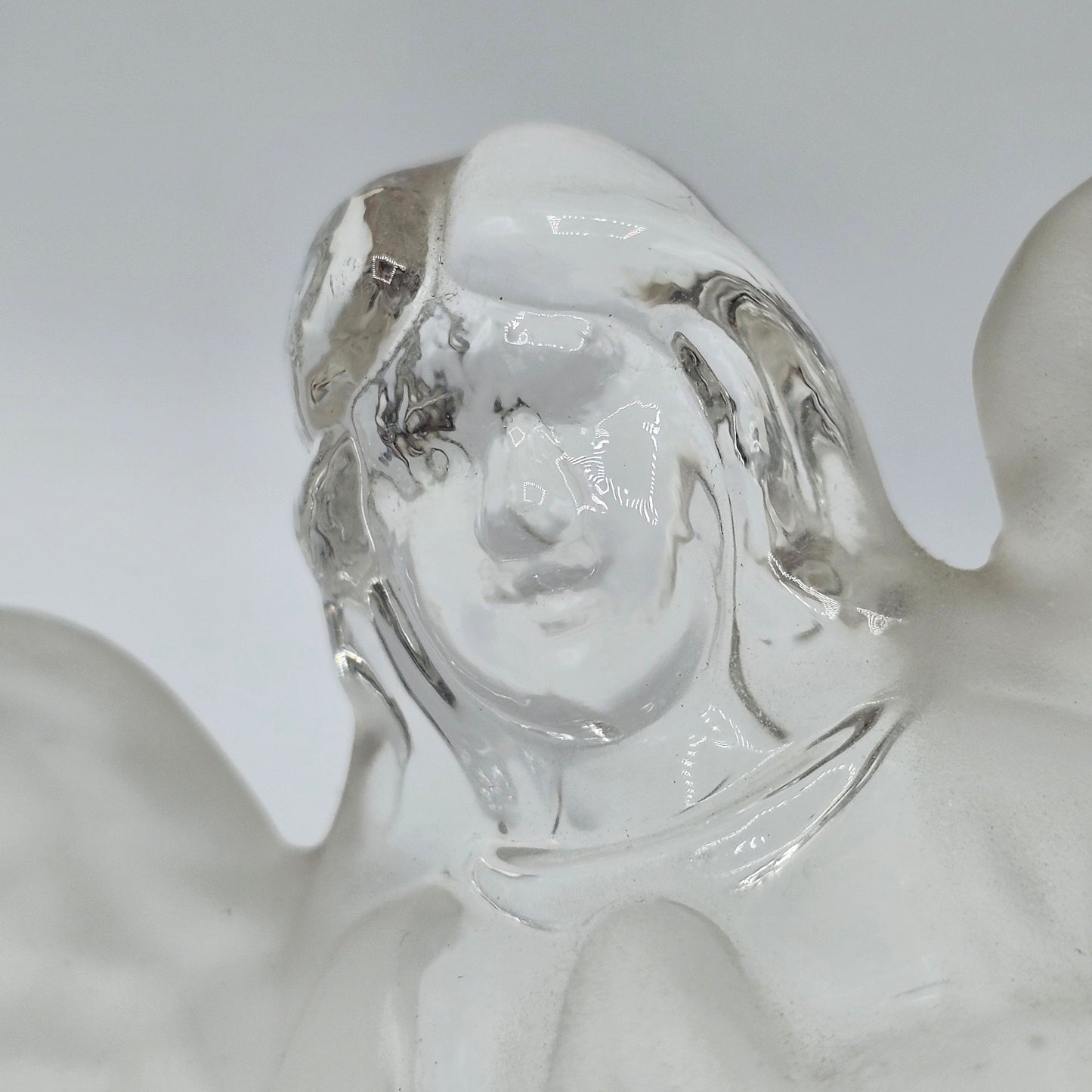 Clear Solid Glass Praying Angel Figurine with Frosted Satin Finish Wings