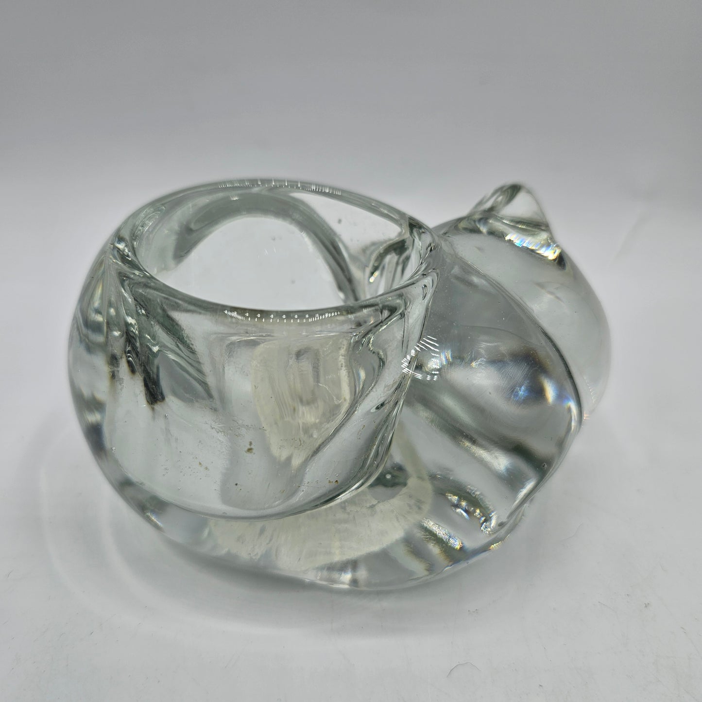 Clear Indiana Glass Sleeping Cat Votive Candle Holder