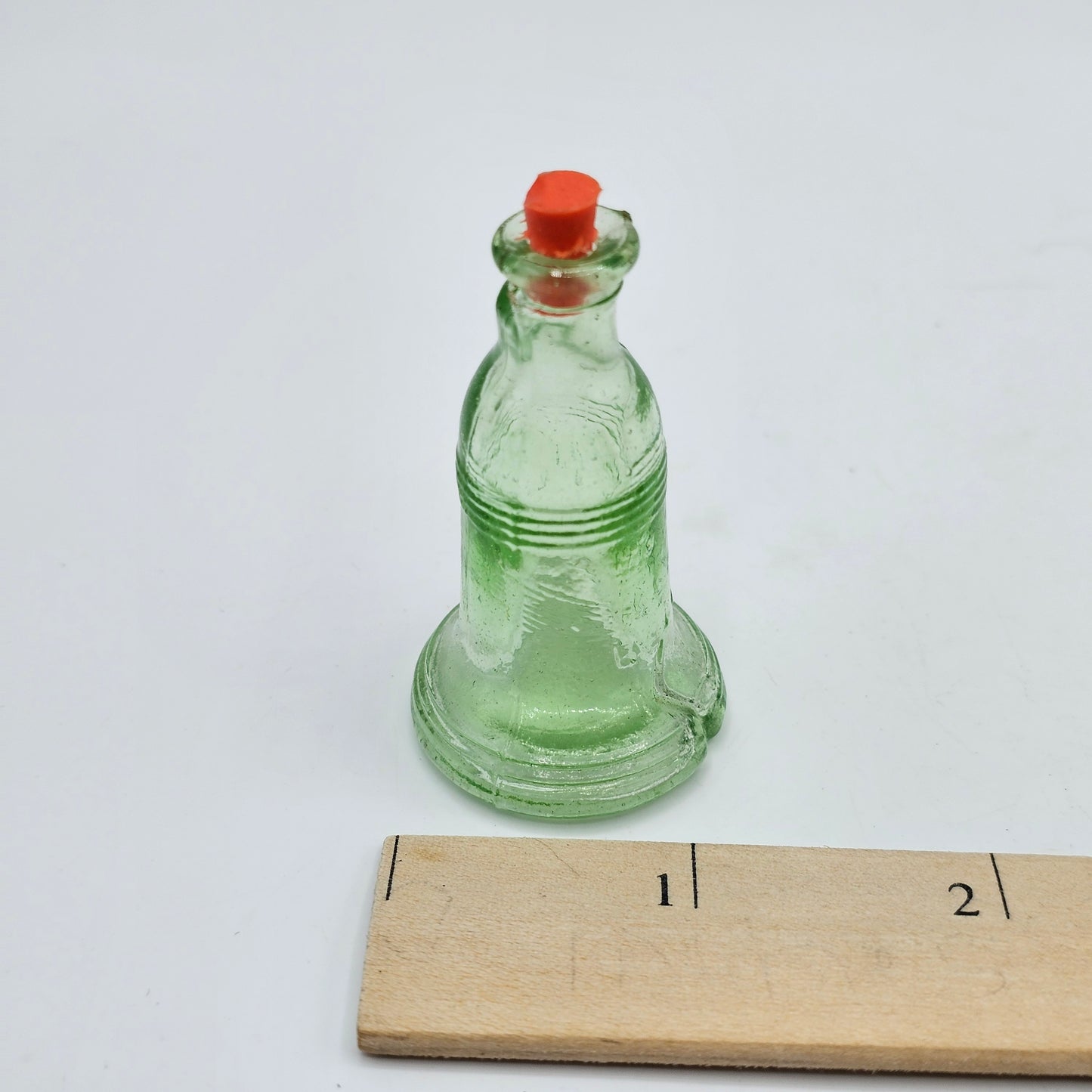 3" Green Glass Liberty Bell Bottle by Wheaton - Made in Taiwan 1970's
