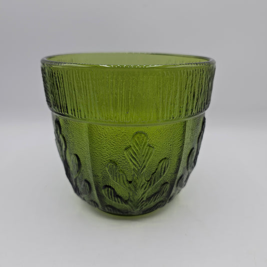 Vintage 1975 FTD Green Glass Planter with Oak Leaf Design