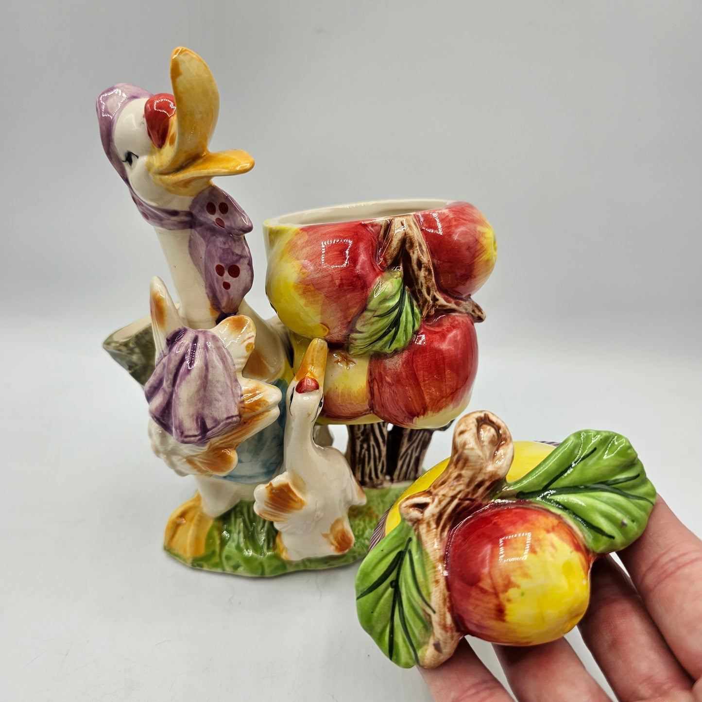 Vintage Ceramic Duck and Fruit Themed Jelly Server - Apples