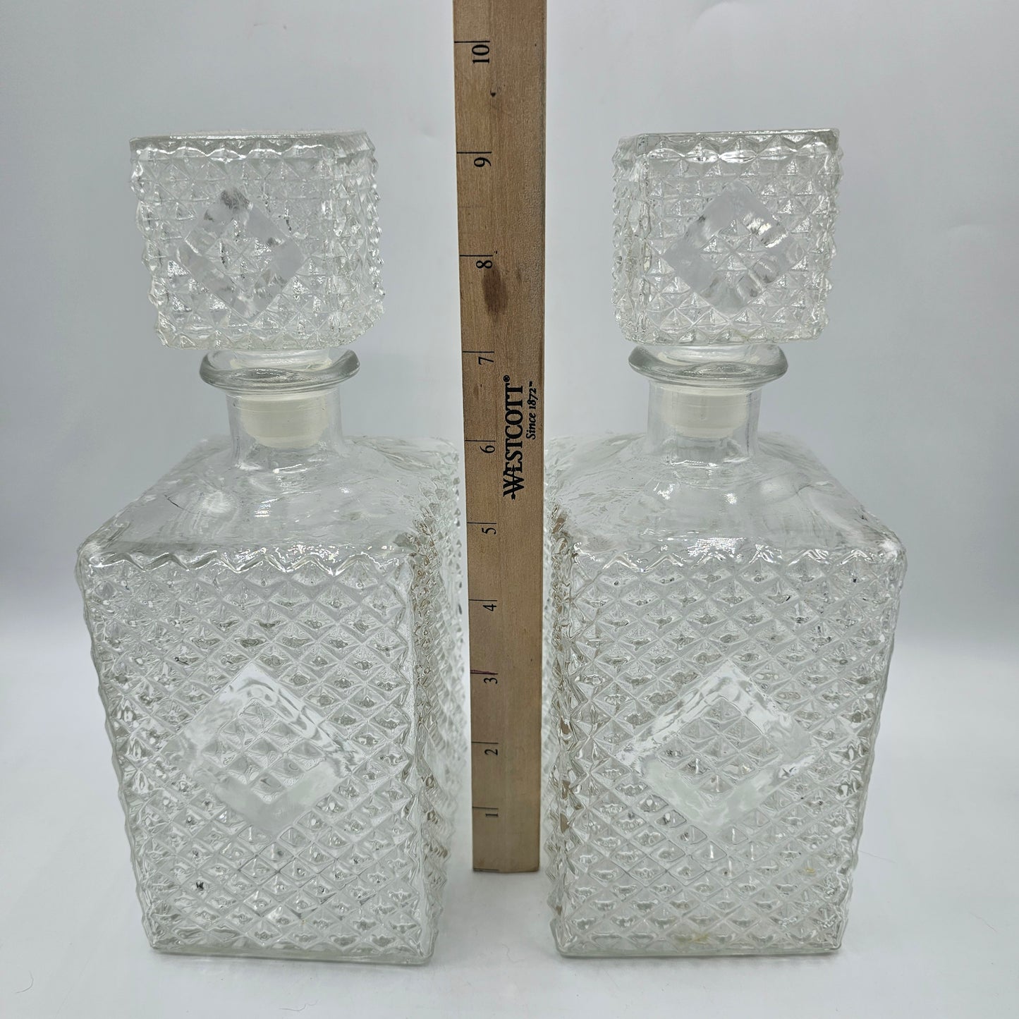 Vintage Hobnail Glass  Decanters with Original Stoppers - Set of 2
