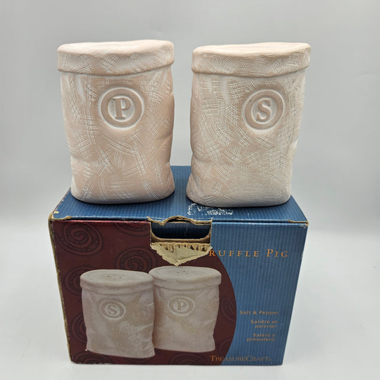 Truffle Pig Flour Sack Matte Ceramic Salt and Pepper Shakers by Treasure Craft