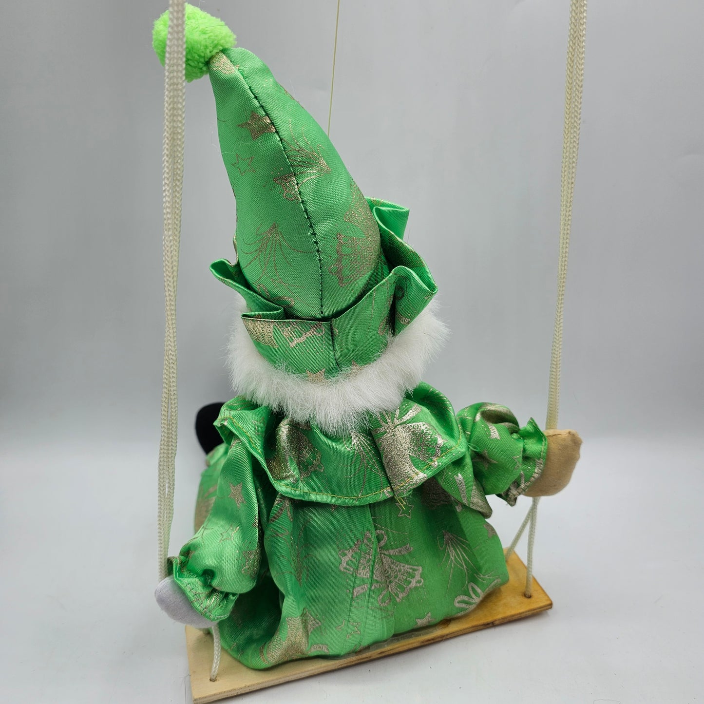 Vintage Green Swinging Clown with Hand Painted Ceramic Face