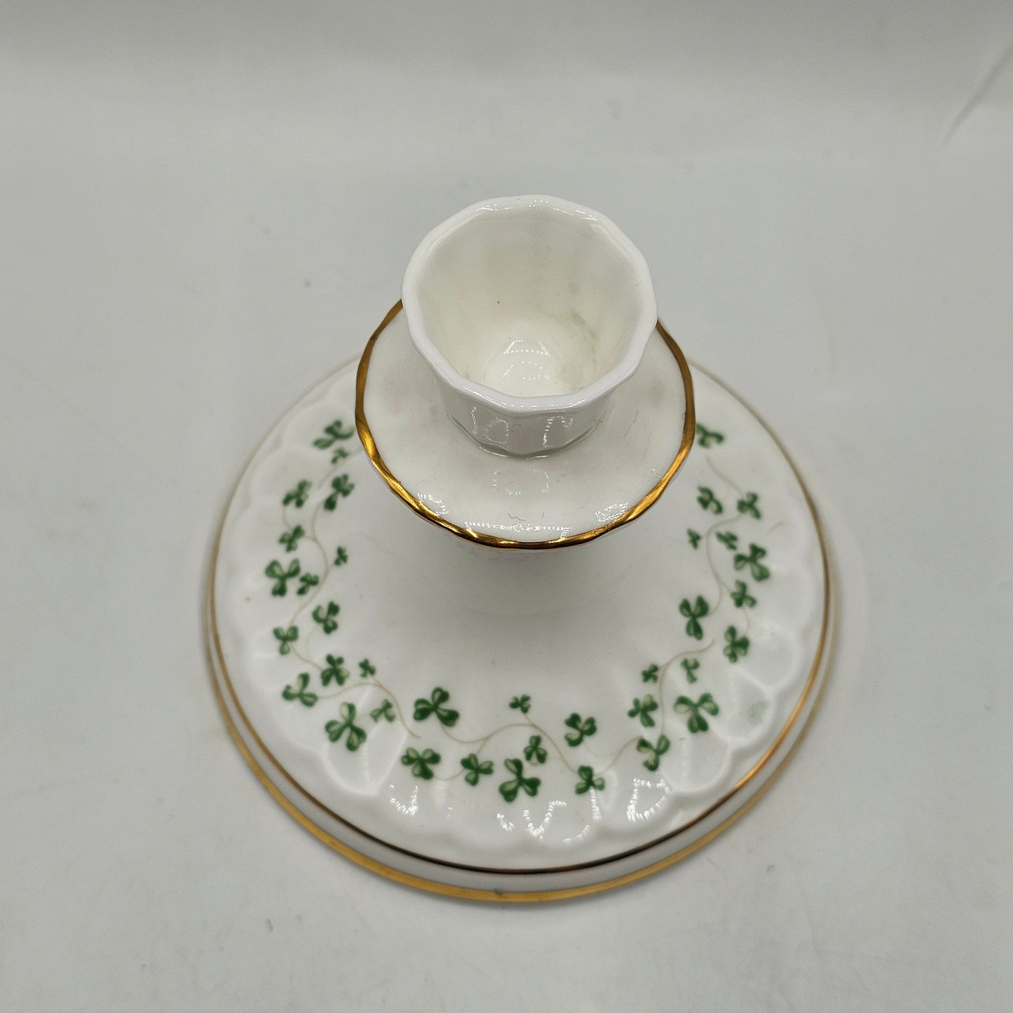 Royal Tara Bone China Candlestick with Green Shamrock Design - Made in Ireland