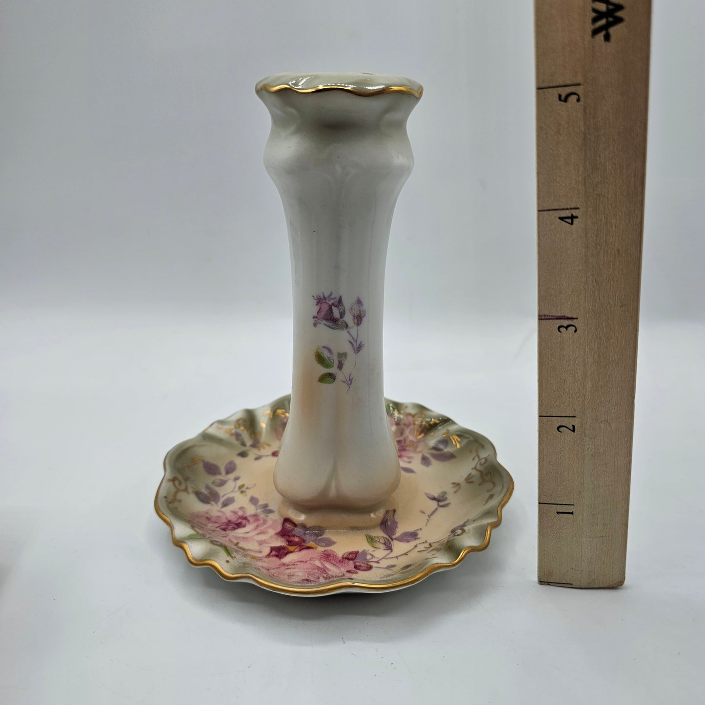 Vintage Hand Painted Porcelain Floral Hat Pin Holder with Ring Dish