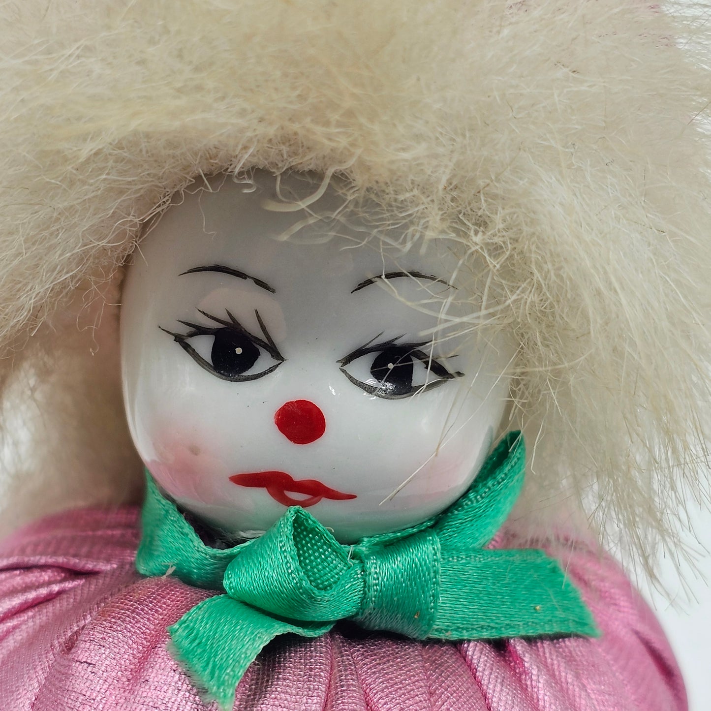 Small Vintage Clown Beanbag Plush with Hand Painted Porcelain Face