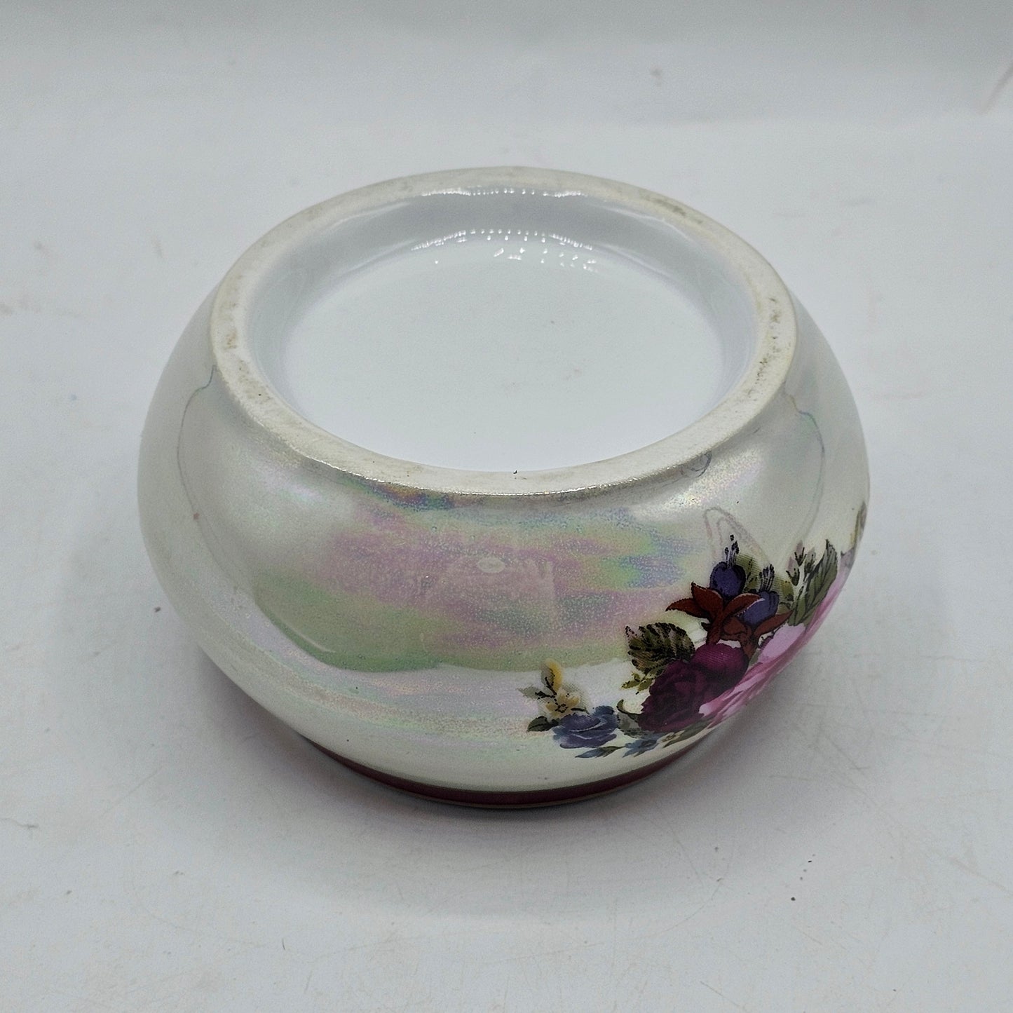 Vintage "Las Vegas" Iridescent Trinket Dish with Transferware Roses - Souvenir